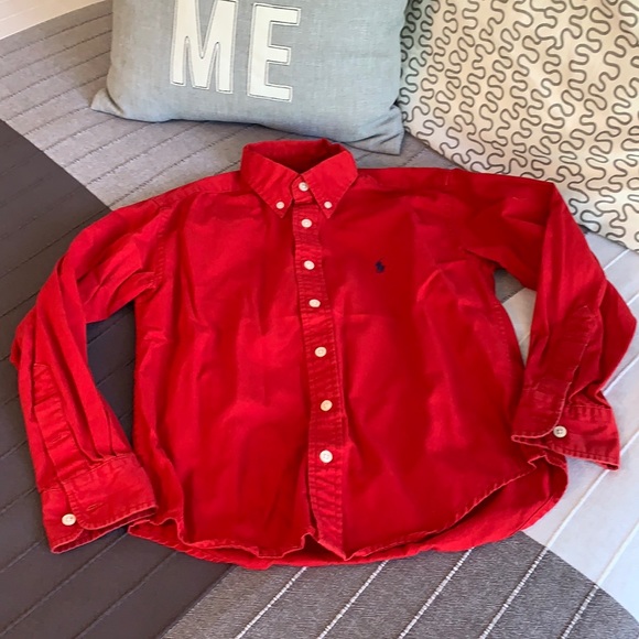 Boys Ralph Lauren Red Button Down Shirt Pony Logo - Picture 1 of 4
